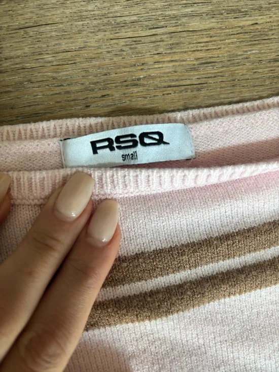 RSQ Pink & Brown Off The Shoulder Stripe Sweater Small - Picture 7 of 8